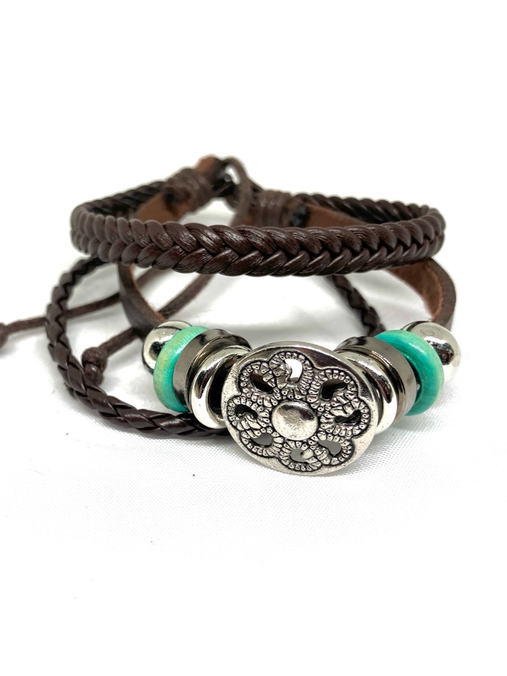 Leather Multi-Strand Bracelet w/ turquoise & Silver Accent discounted shipping